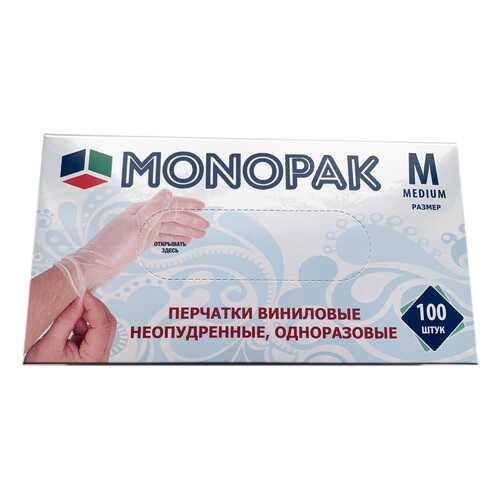 Перчатки Monopak виниловые неопудренные бесцветные M 100 шт 50 пар в Рубль Бум